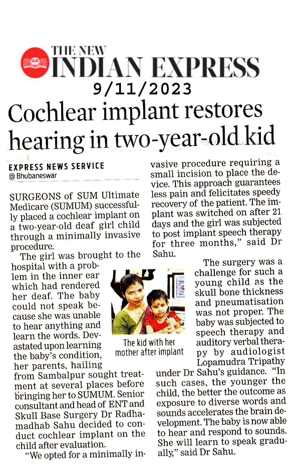 Two-year old got cochlear implantation at SUMUM